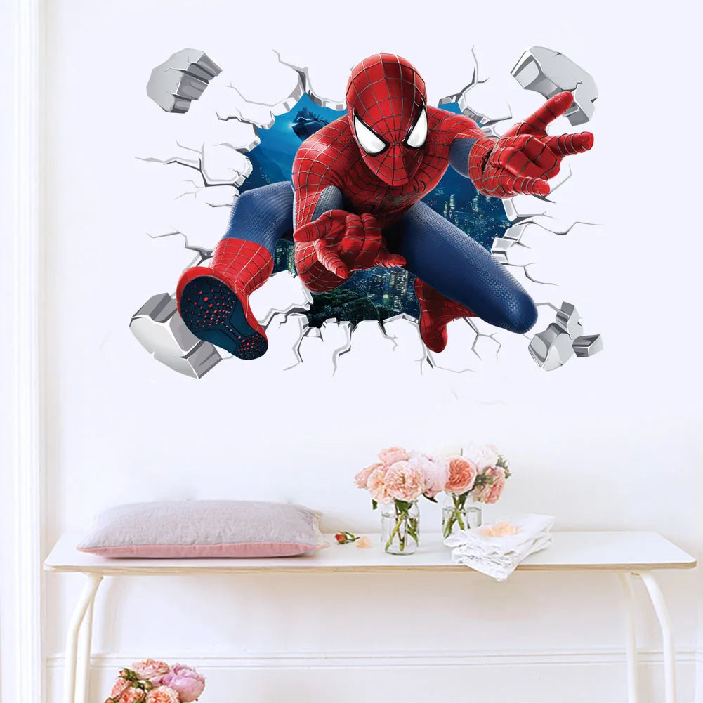 Spiderman Super Captain America Hulk Heroes Wall Stickers for Kids Room Home Bedroom PVC Decor Cartoon Movie Mural Art Decals