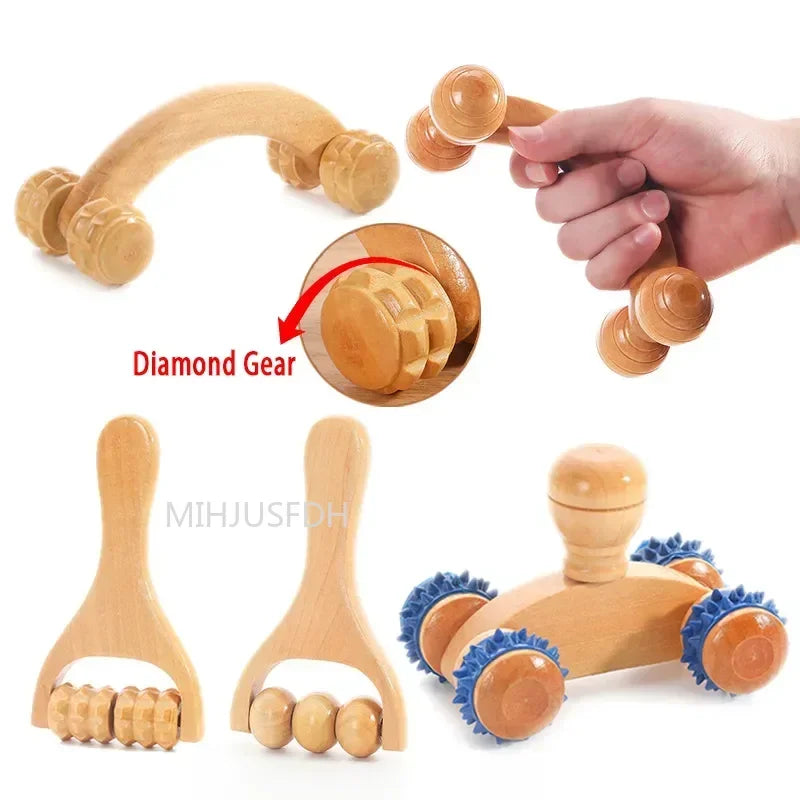 Wooden Massage Roller Therapy Body Massager Foot Face Shoulder Neck Hand Push Roller Massager Body Soothing Massage Tool