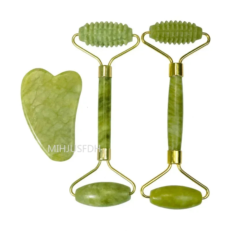 Natural Jade Roller Massager for Face Body Back Foot Massage Roller Facial Liftting Anti-Wrinkle Double-End Gua Sha Jade Stone