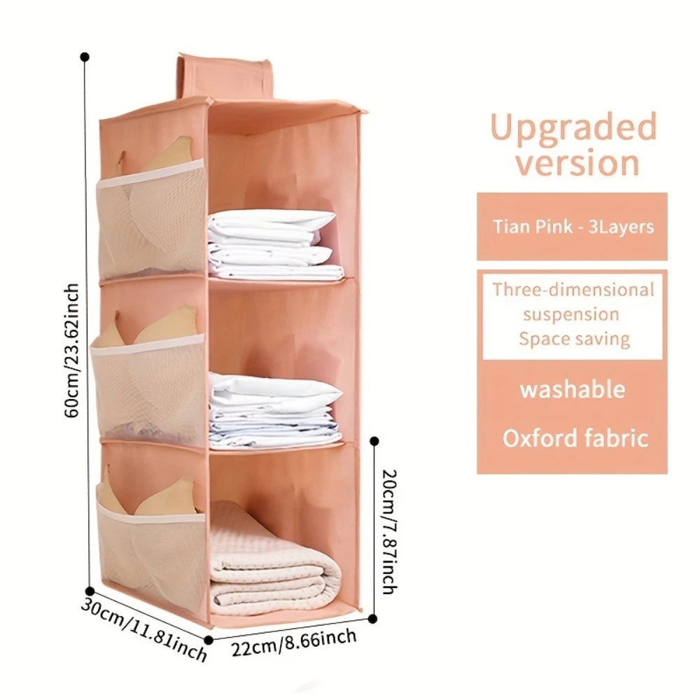 Non-Woven Washable Wardrobe Multi-Layer Folding Hanging Bra Storage Bag Underwear Socks Clothes Storage Organizer Hanging Bag