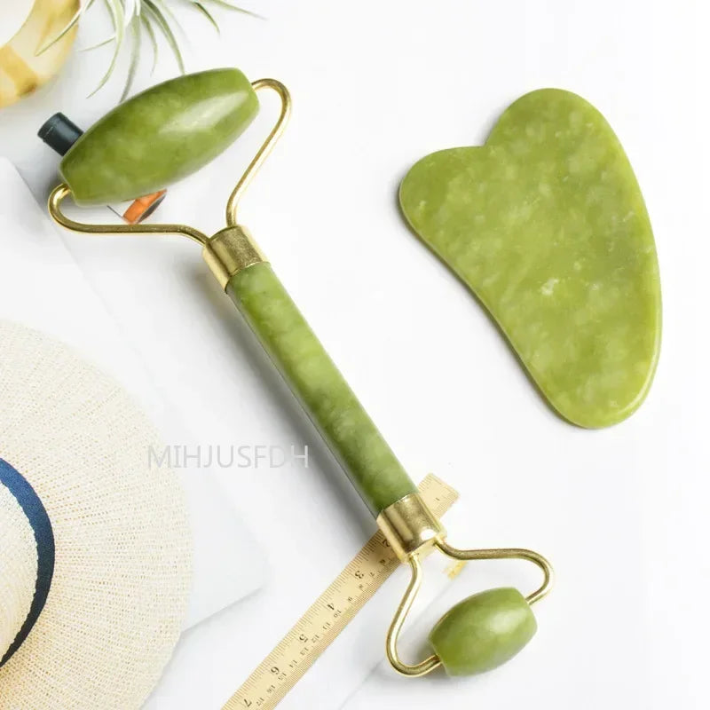 Natural Jade Roller Massager for Face Body Back Foot Massage Roller Facial Liftting Anti-Wrinkle Double-End Gua Sha Jade Stone