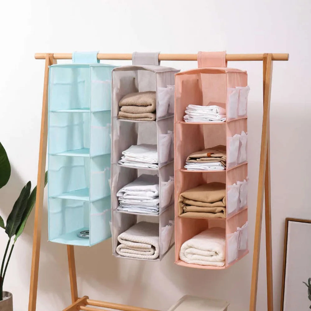 Non-Woven Washable Wardrobe Multi-Layer Folding Hanging Bra Storage Bag Underwear Socks Clothes Storage Organizer Hanging Bag