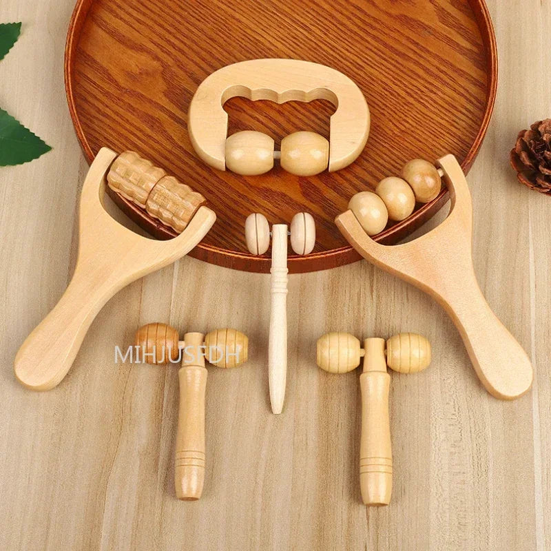 Wooden Massage Roller Therapy Body Massager Foot Face Shoulder Neck Hand Push Roller Massager Body Soothing Massage Tool