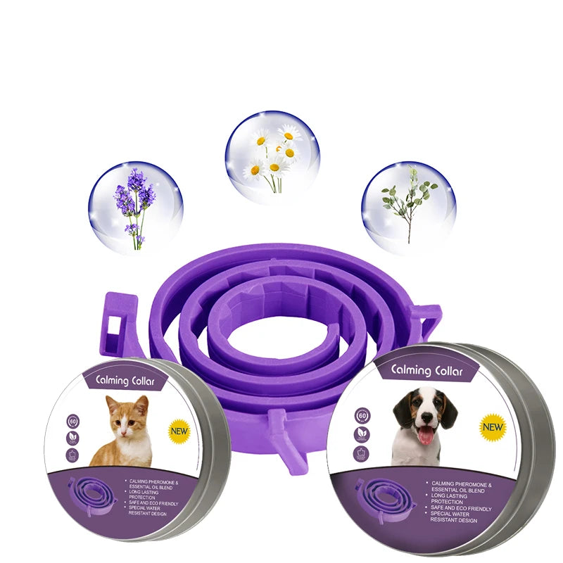 Pet Calming Collar for Cats Dogs Adjustable Anxiety Pheromone Reducing Pet Collar Lasting Natural Calm Relax Soothing Collars