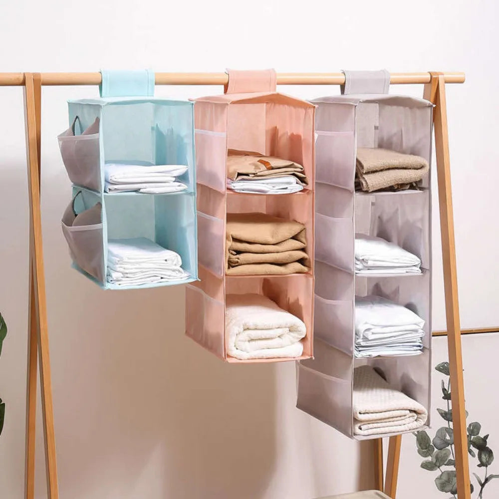 Non-Woven Washable Wardrobe Multi-Layer Folding Hanging Bra Storage Bag Underwear Socks Clothes Storage Organizer Hanging Bag