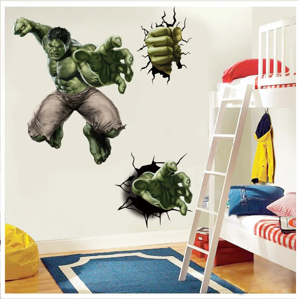 Spiderman Super Captain America Hulk Heroes Wall Stickers for Kids Room Home Bedroom PVC Decor Cartoon Movie Mural Art Decals