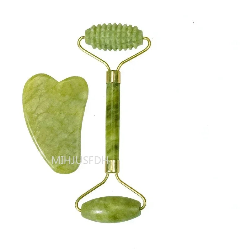 Natural Jade Roller Massager for Face Body Back Foot Massage Roller Facial Liftting Anti-Wrinkle Double-End Gua Sha Jade Stone