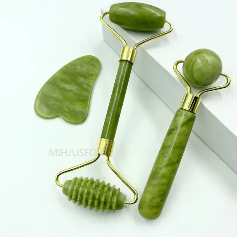 Natural Jade Roller Massager for Face Body Back Foot Massage Roller Facial Liftting Anti-Wrinkle Double-End Gua Sha Jade Stone