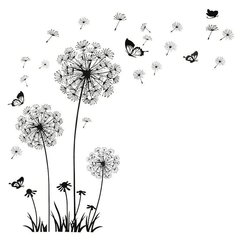 Dandelion Wall Stickers for Home Decor - Black Botanical Design for Living Room or Bedroom