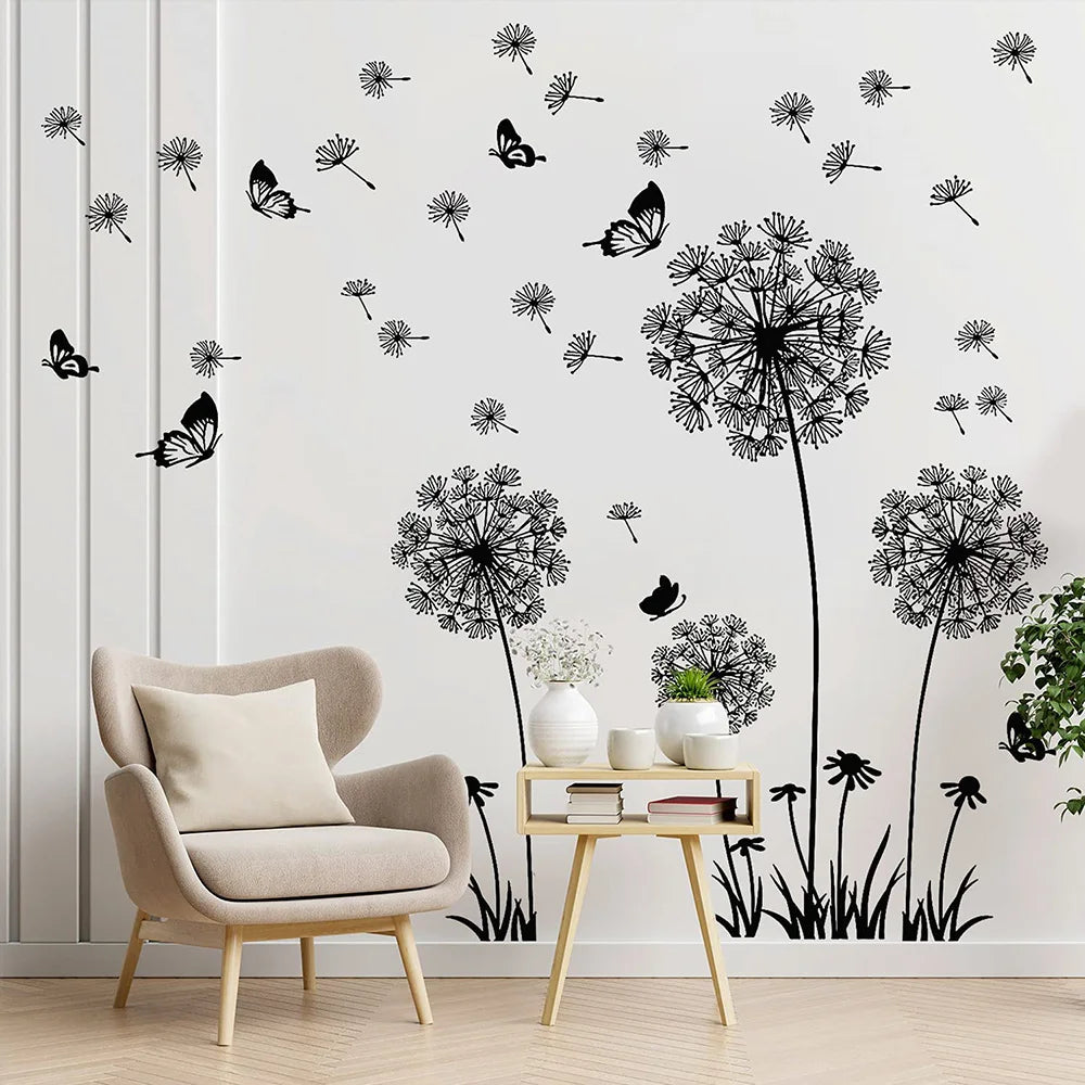 Dandelion Wall Stickers for Home Decor - Black Botanical Design for Living Room or Bedroom