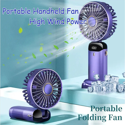 Portable Handheld Mini Fan with Neck Hanging Feature - 3000mAh, 5 Speeds, USB Rechargeable