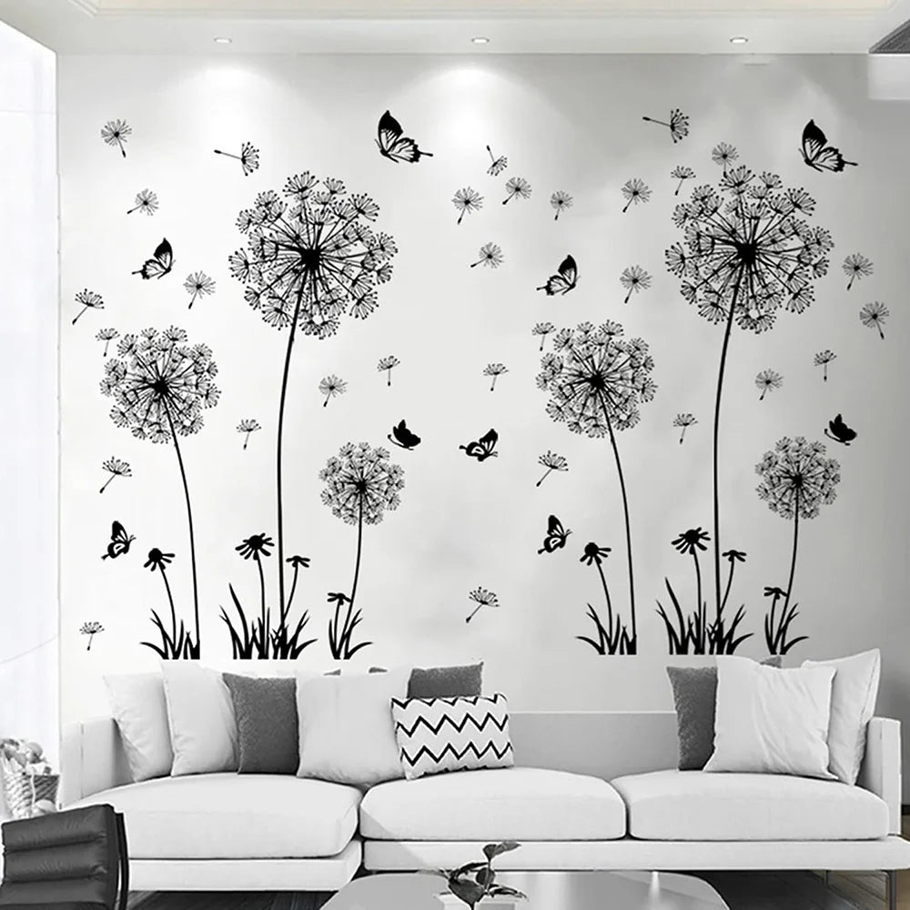 Dandelion Wall Stickers for Home Decor - Black Botanical Design for Living Room or Bedroom