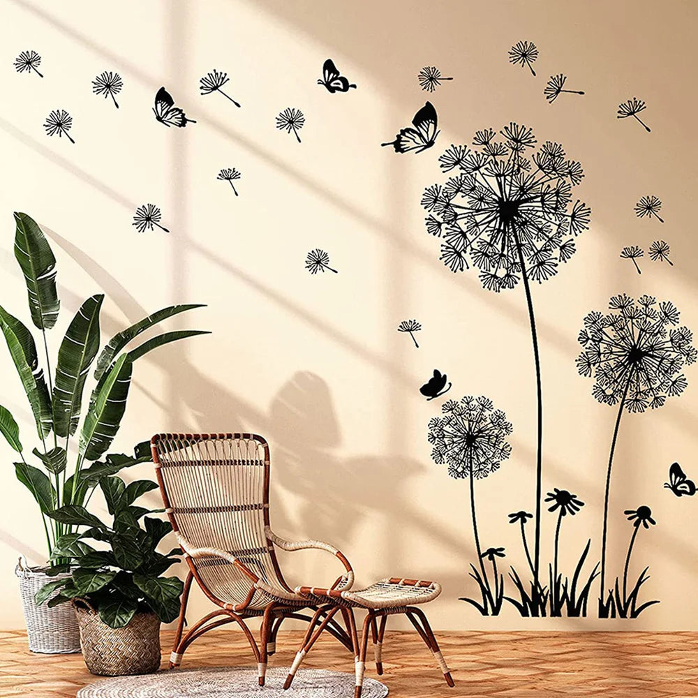 Dandelion Wall Stickers for Home Decor - Black Botanical Design for Living Room or Bedroom