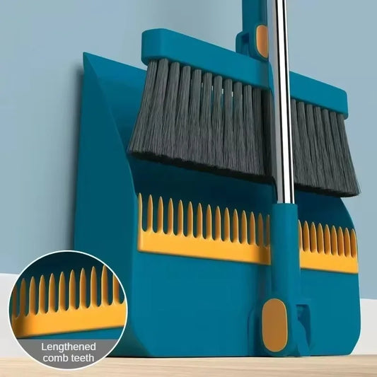 Household Folding Dustpan Broom Set with Wiper - Non-Stick Hair Sweeper and Garbage Shovel