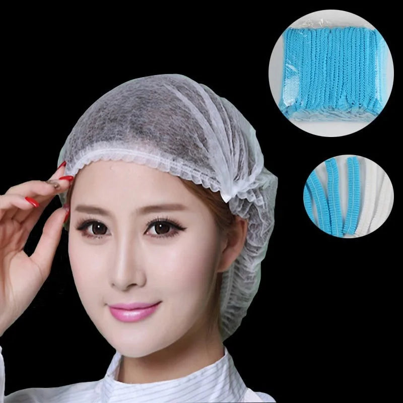 Disposable Hair Head Covers - Pack of 100 - Bouffant Dustproof Caps for Anti-Dust Protection - Breathable Shower, Bathing, and Kitchen Hats