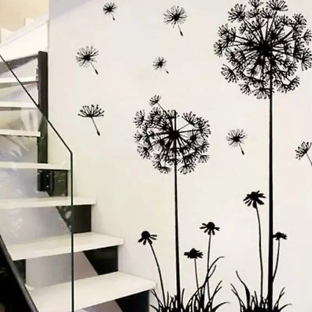 Dandelion Wall Stickers for Home Decor - Black Botanical Design for Living Room or Bedroom