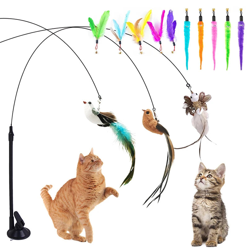 Interactive Cat Toy Handfree Cat Stick Toy Suction Cup Teaser Toy for Kitten Playing Chase Exercise Teaser Wand Cat Accesorios