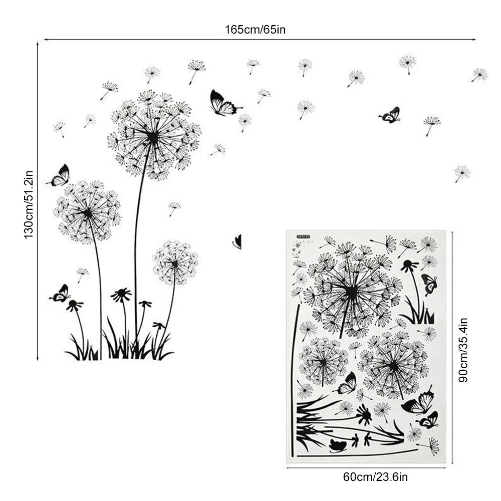 Dandelion Wall Stickers for Home Decor - Black Botanical Design for Living Room or Bedroom