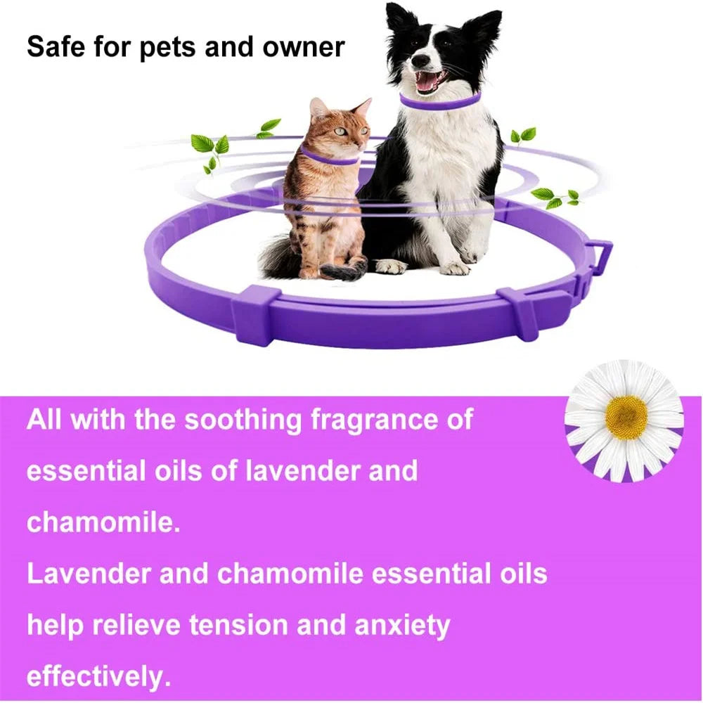 Pet Calming Collar for Cats Dogs Adjustable Anxiety Pheromone Reducing Pet Collar Lasting Natural Calm Relax Soothing Collars