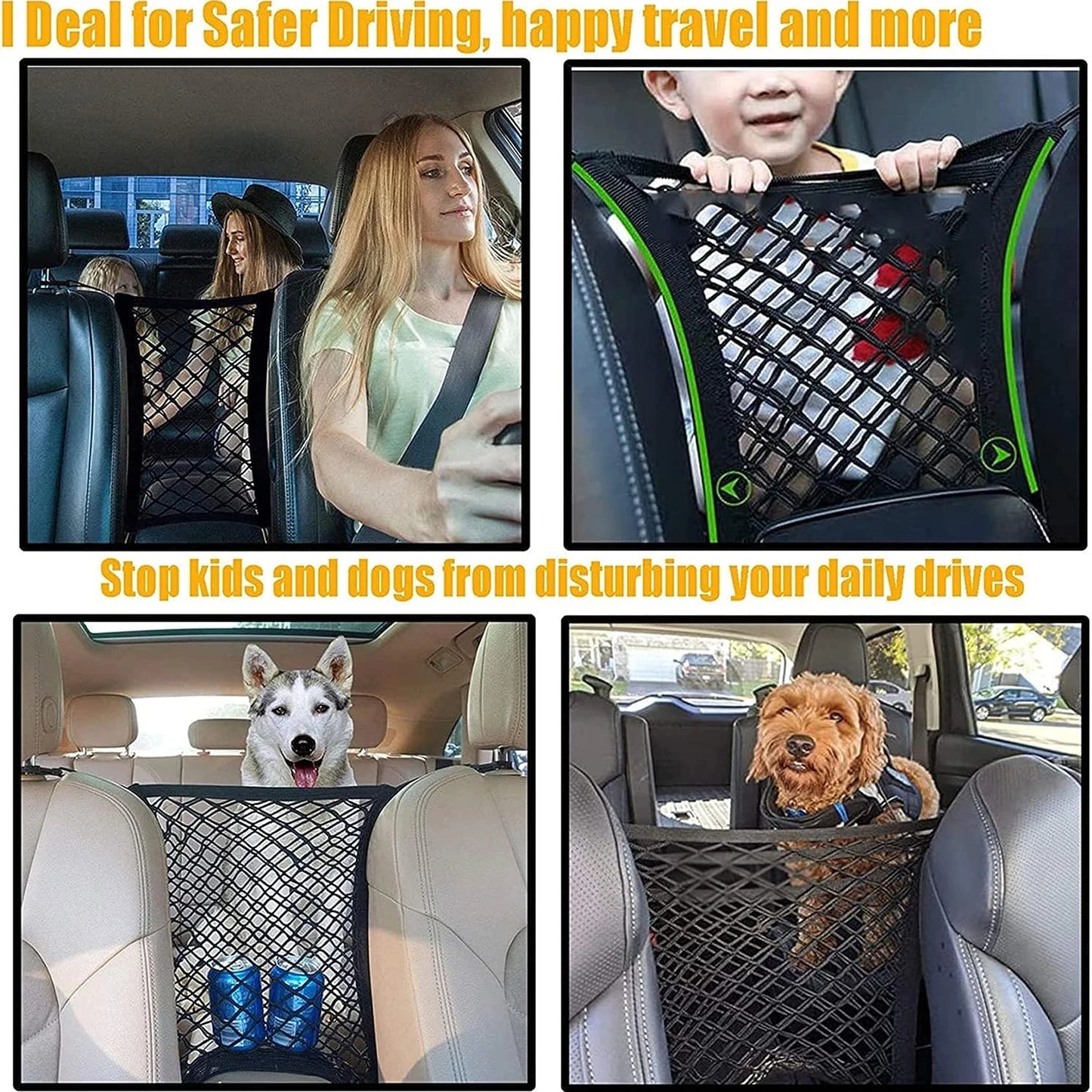 Pet Car Barrier Dog Car Barrier with Automatic Safety Mesh Storage Bag Pet Barrier Guard Back Seat Safety Protector Mesh Net