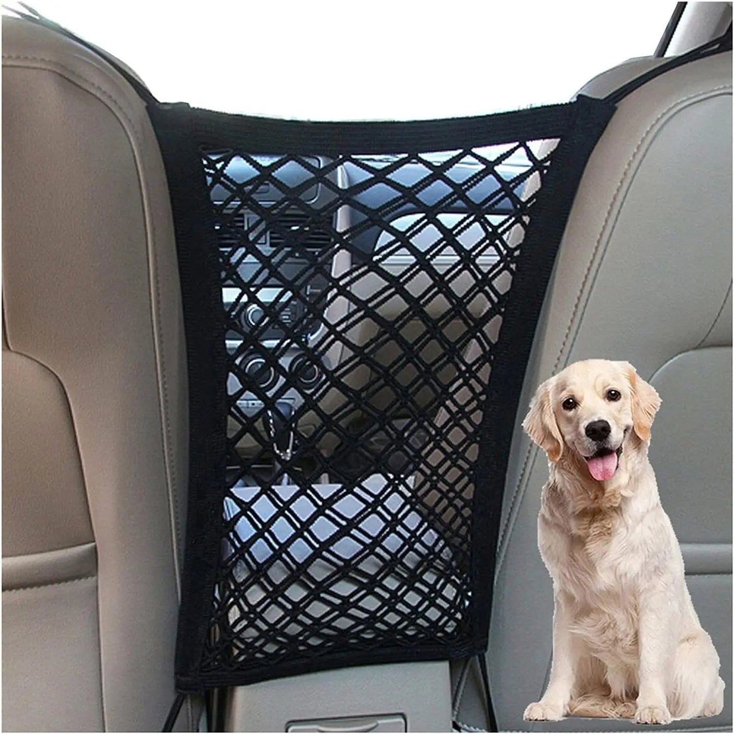 Pet Car Barrier Dog Car Barrier with Automatic Safety Mesh Storage Bag Pet Barrier Guard Back Seat Safety Protector Mesh Net