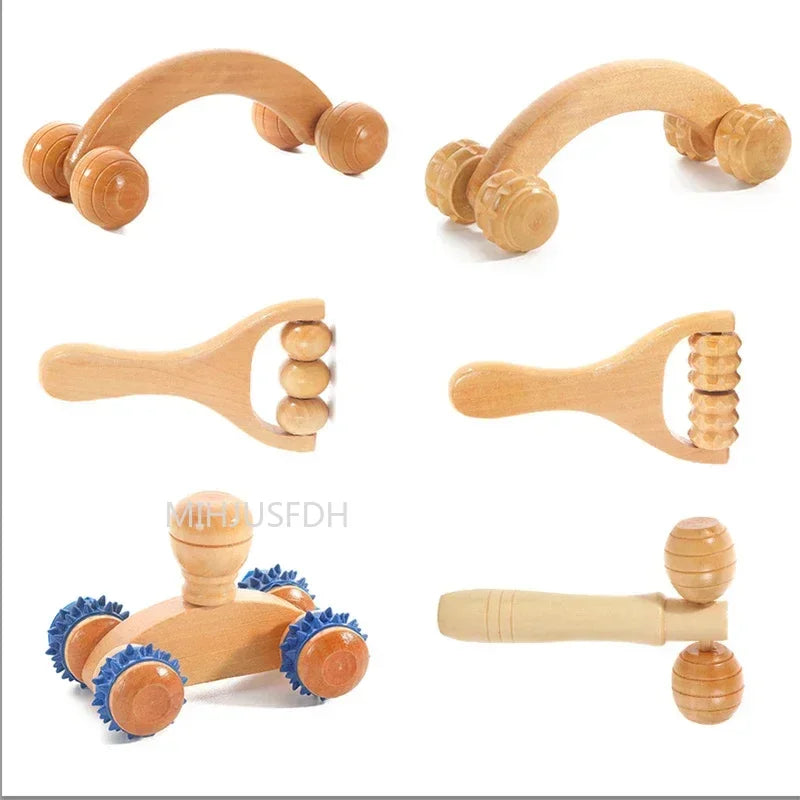 Wooden Massage Roller Therapy Body Massager Foot Face Shoulder Neck Hand Push Roller Massager Body Soothing Massage Tool