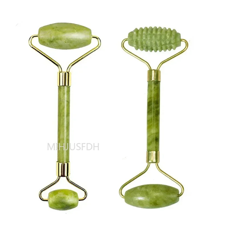 Natural Jade Roller Massager for Face Body Back Foot Massage Roller Facial Liftting Anti-Wrinkle Double-End Gua Sha Jade Stone